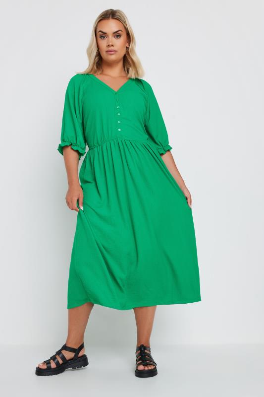 YOURS Plus Size Green Textured Midaxi Dress | Yours Clothing  2