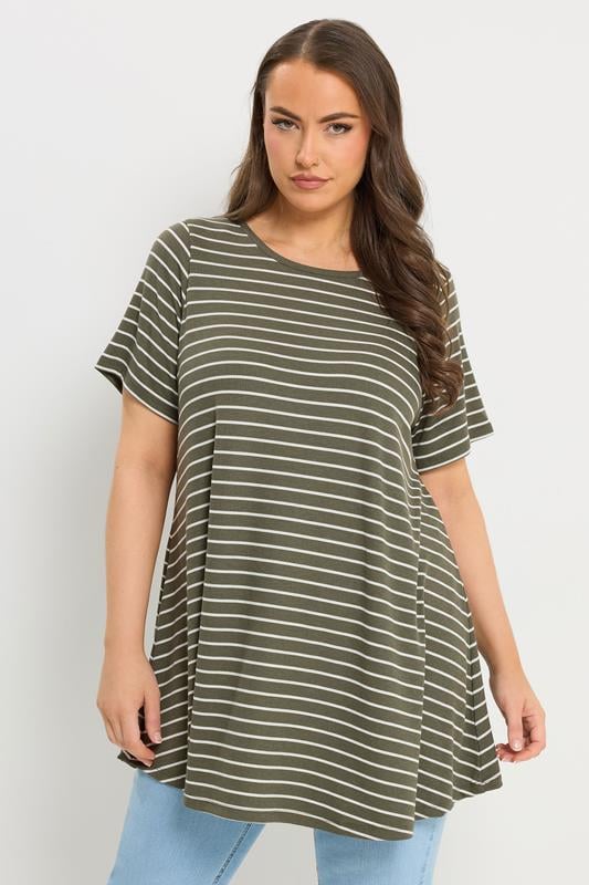  YOURS Curve Khaki Green Stripe Swing Top