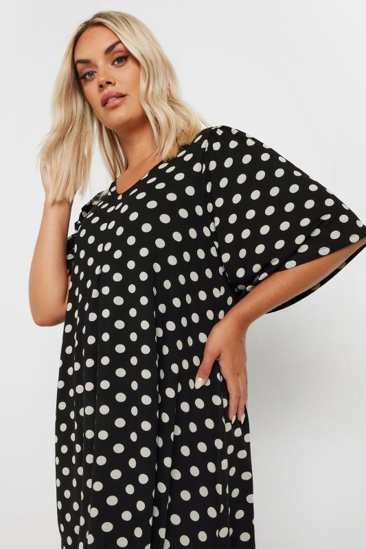 YOURS Plus Size Black Polka Dot Print Angel Sleeve Swing Top | Yours Clothing 4