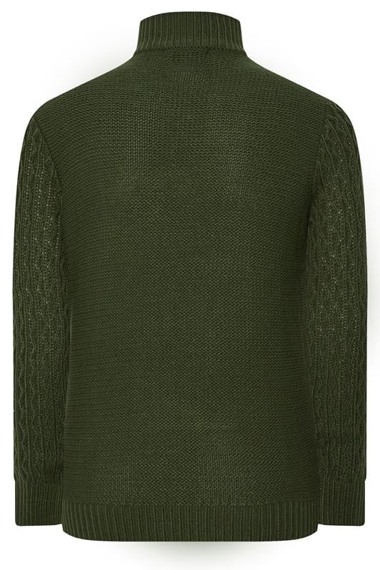 BadRhino Big & Tall Duffel Green Cable Knit Quarter Zip Jumper | BadRhino 2