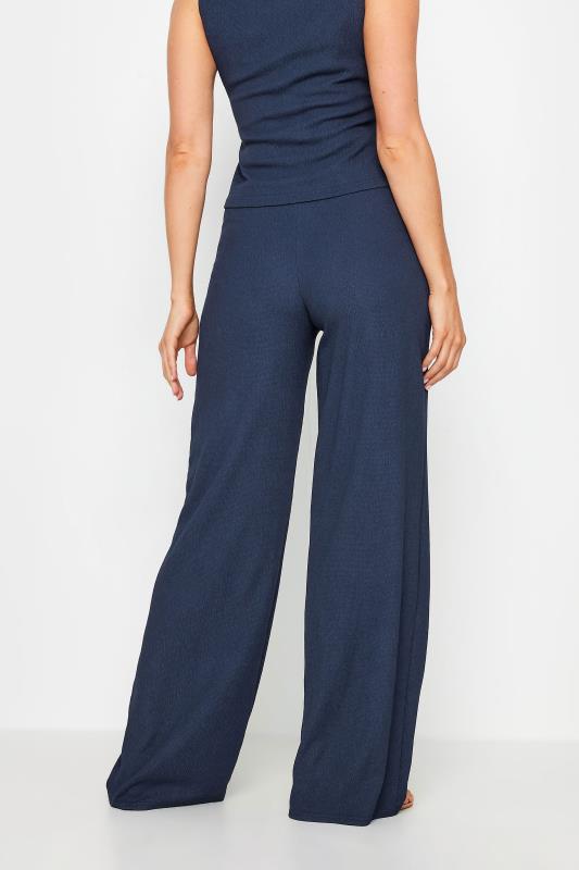 LTS Tall Navy Blue Wide Leg Textured Trousers | Long Tall Sally 3