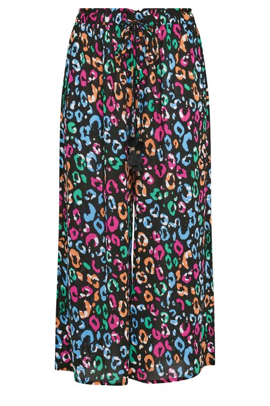 YOURS Plus Size Black Rainbow Leopard Print Beach Trousers | Yours Clothing 5