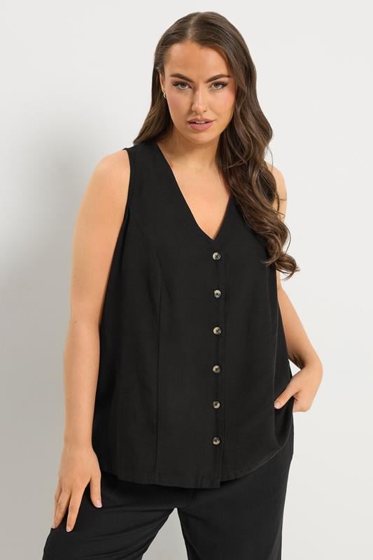 YOURS Curve Black Linen Waistcoat