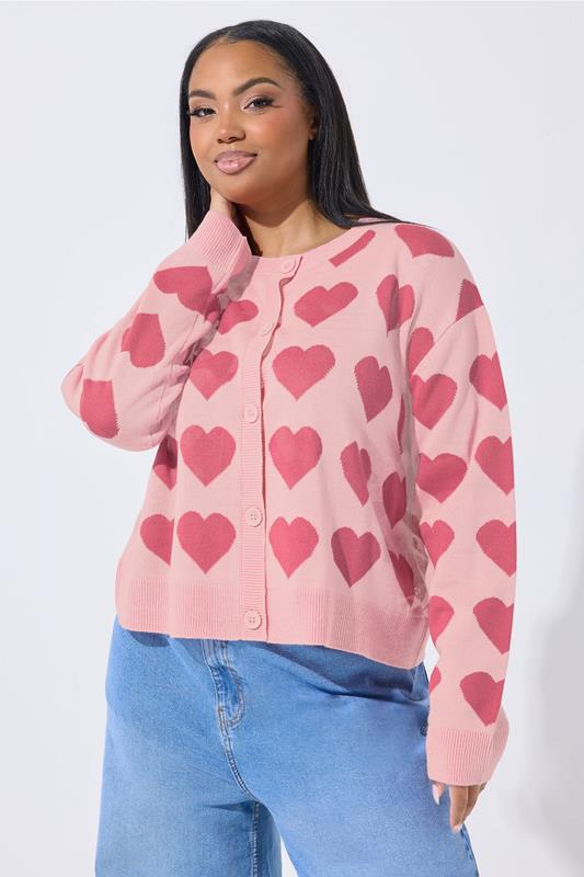 Plus Size  LIMITED COLLECTION Curve Pink Heart Knitted Cardigan