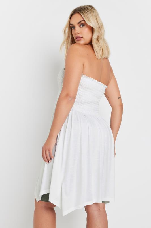 YOURS Plus Size White Shirred Bandeau Longline Top | Yours Clothing 3