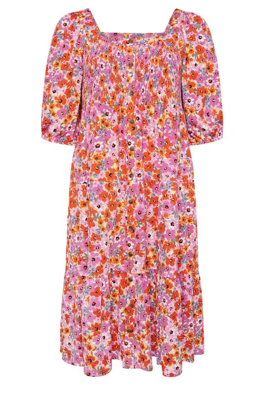 YOURS Plus Size Pink Floral Print Tiered Midi Dress | Yours Clothing 5