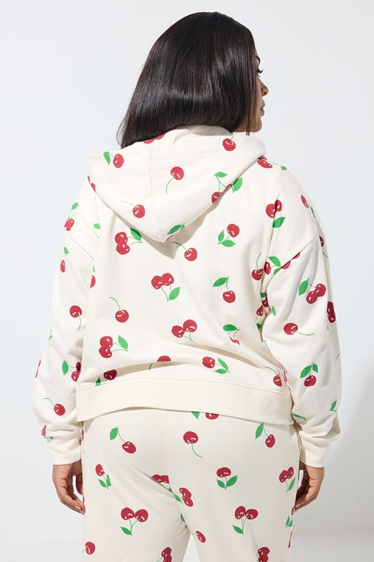 LIMITED COLLECTION Plus Size Cream Cherry Zip Through Hoodie | Yours Clothing 2