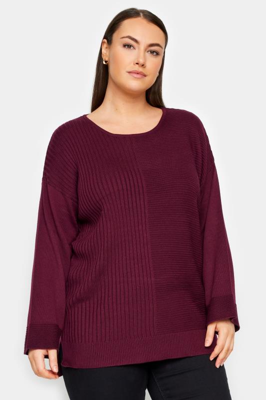 Avenue Purple Contrast Stitch Knitted Jumper | Evans 1