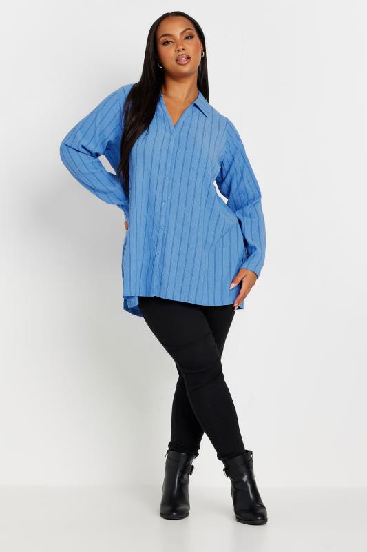 YOURS Plus Size Blue Textured Pinstripe Shirt | Yours Clothing  2