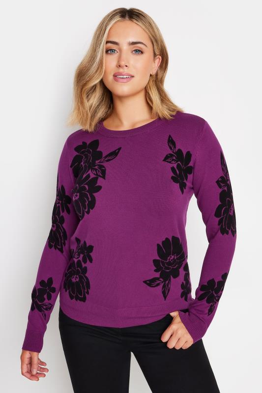 M&Co Purple Floral Print Crew Neck Jumper | M&Co 1