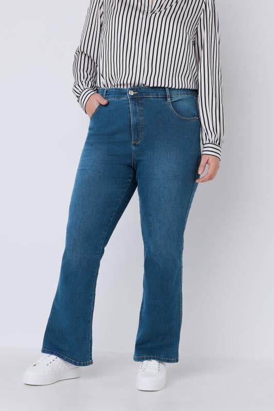 EVANS Plus Size Mid Blue Bootcut Jeans | Evans 1