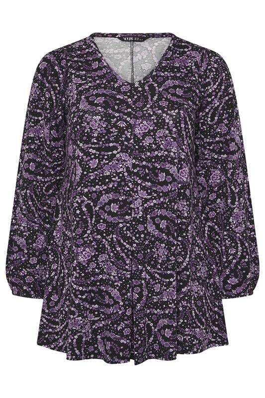 YOURS Plus Size Purple Paisley Print Pleat Front Top | Yours Clothing 5