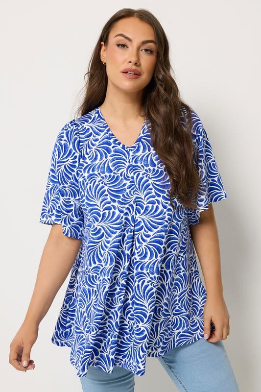  YOURS Curve Blue Swirl Pleat Front Swing Top