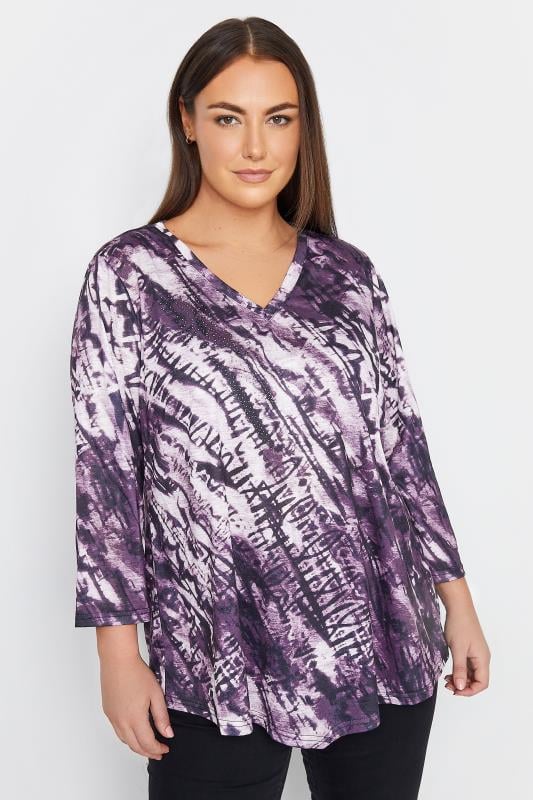 Evans Purple Tye Dye Embellished Top 1