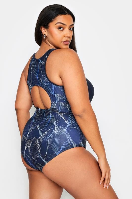 YOURS Plus Size Blue Wavelength Active Swimsuit | Yours Clothing 3