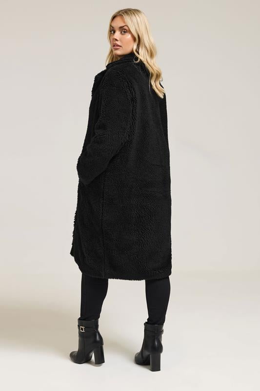 YOURS Plus Size Black Teddy Borg Midi Coat | Yours Clothing 2