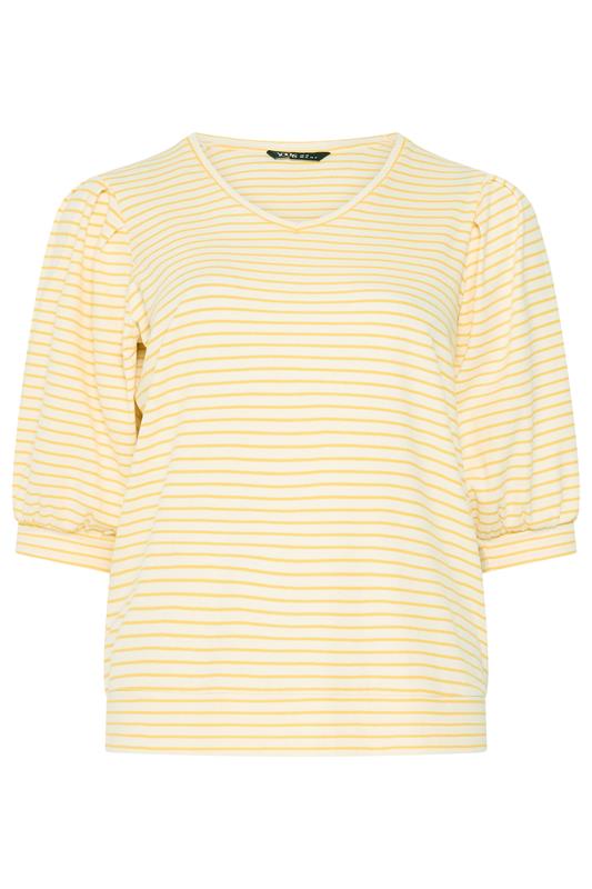 YOURS Plus Size Yellow Stripe Balloon Sleeve Top | Yours Clothing 5