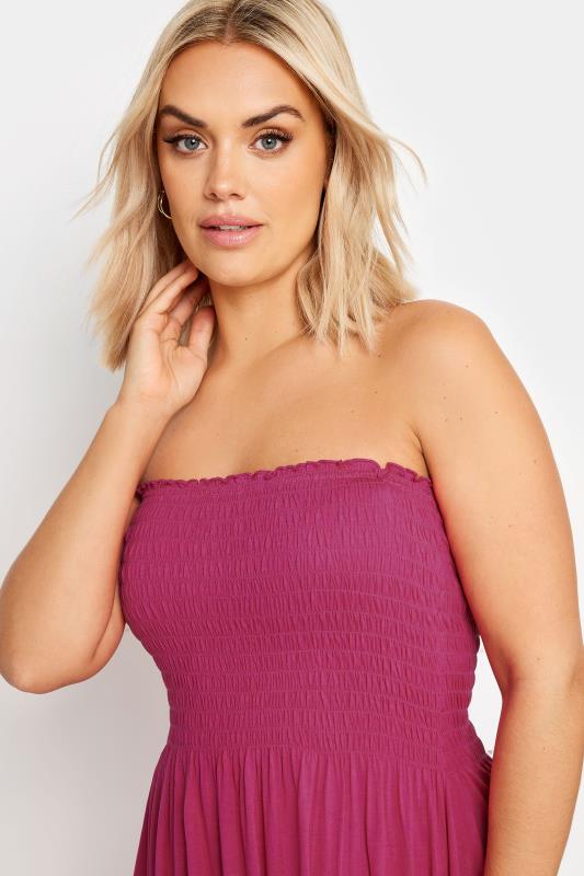 YOURS Plus Size Pink Shirred Bandeau Midi Dress | Yours Clothing 4