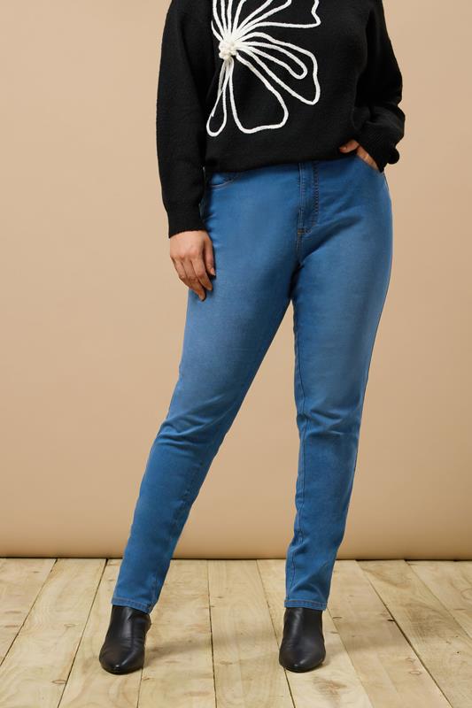 EVANS Plus Size Blue Midwash High Waisted Skinny Jeans 4