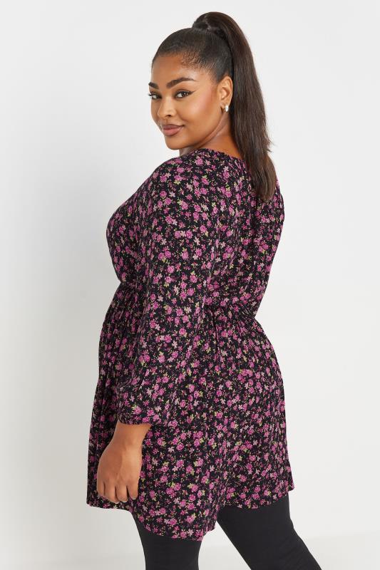 YOURS Plus Size Black Floral Crinkle Tie Neck Blouse | Yours Clothing  4