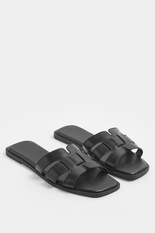 Yours Black Cut Out Mule Sandals In Wide E Fit