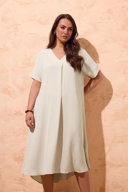  EVANS Curve Cream Pleat Midi Dress