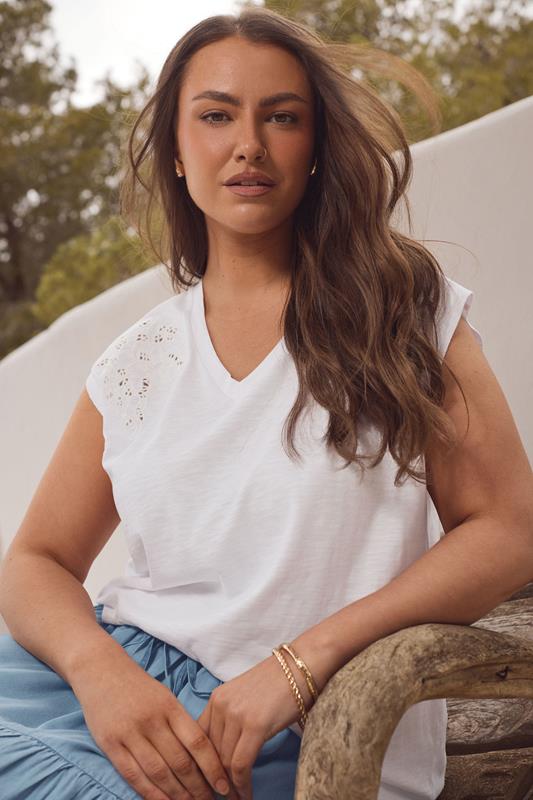 EVANS Plus Size White Broderie Anglaise Vest Top | Evans 1