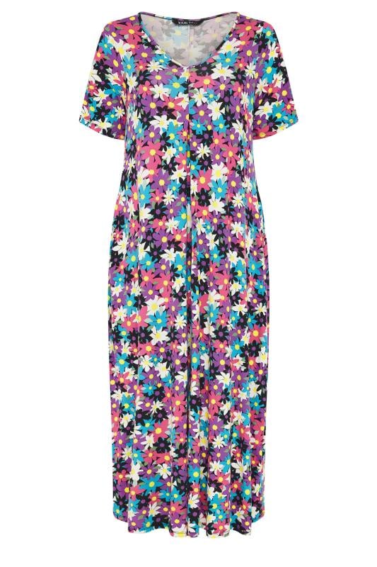 YOURS Plus Size Black & Pink Floral Print Maxi Dress | Yours Clothing 5