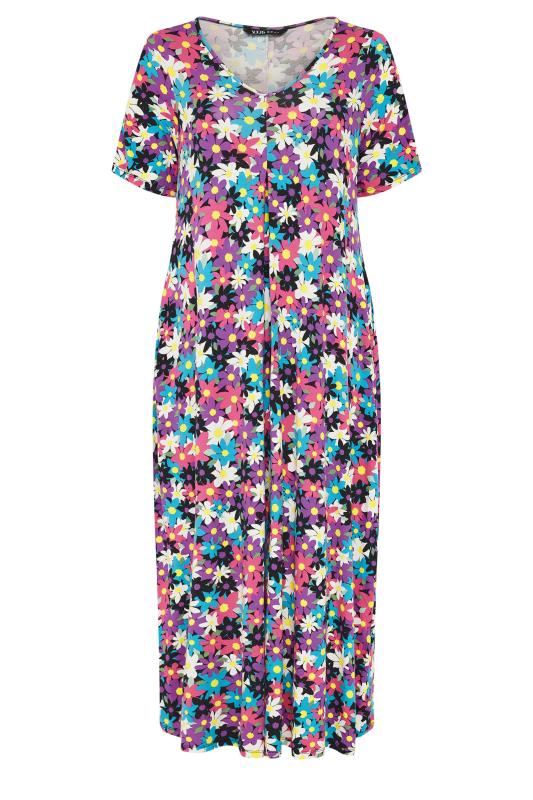 YOURS Plus Size Black & Pink Floral Print Maxi Dress | Yours Clothing 5