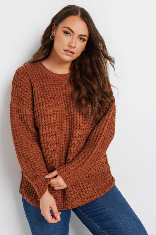 YOURS Curve Rust Orange Waffle Knit Jumper | Yours Clothing 2