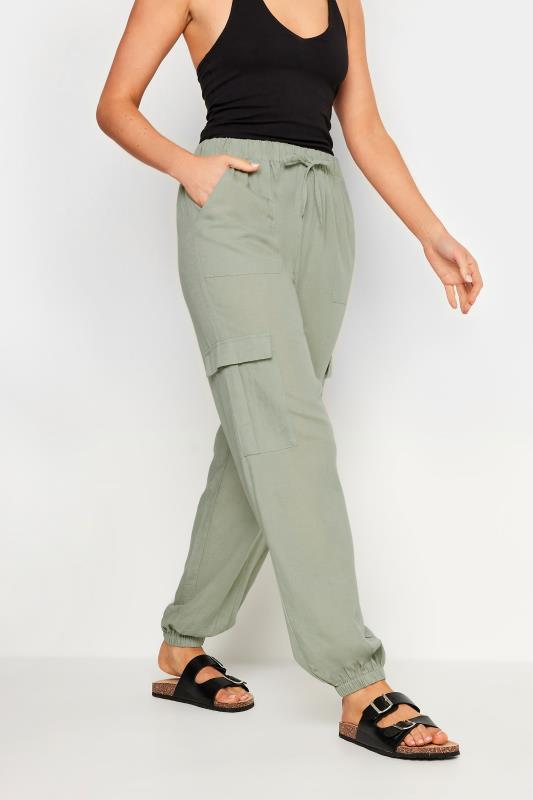 LTS Tall Sage Green Linen Cargo Trousers | Long Tall Sally 2