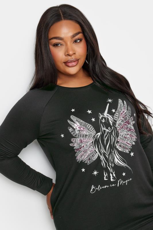 YOURS Plus Size Embellished Unicorn Print Pocket Top | Yours Clothing 4