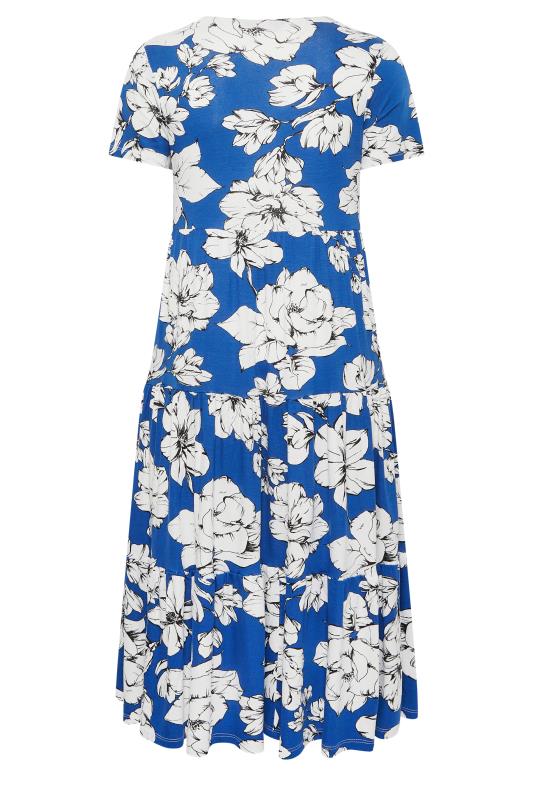 YOURS Plus Size Curve Cobalt Blue Floral V-Neck Tiered Wrap Dress | Yours Clothing  7