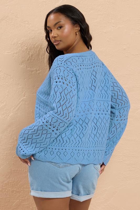YOURS Plus Size Light Blue Crochet Button Cardigan | Yours Clothing 3