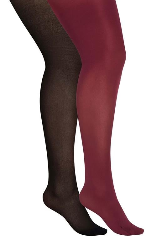  YOURSET Curve 2 PACK Burgundy Red & Black 100 Denier Tights