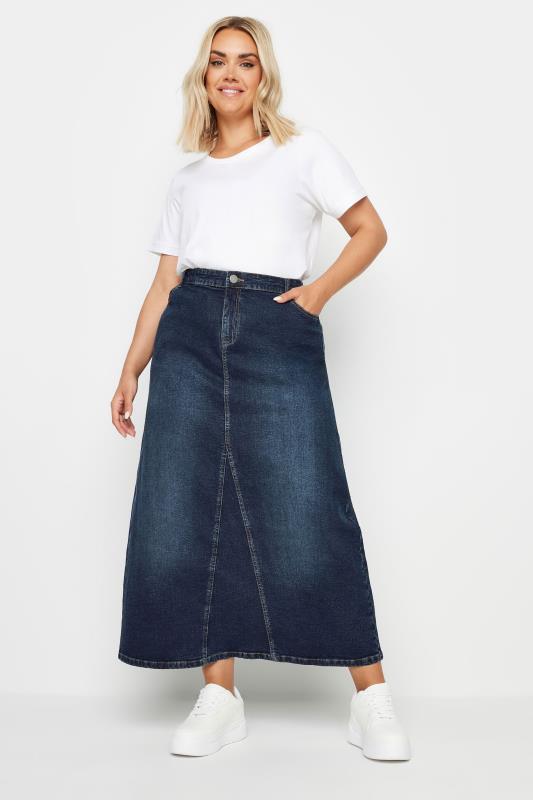 YOURS Plus Size Dark Blue Stretch Denim Maxi Skirt | Yours Clothing 2