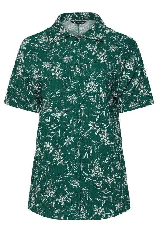 YOURS Plus Size Green Textured Floral Print Shirt | Yours Clothing 5