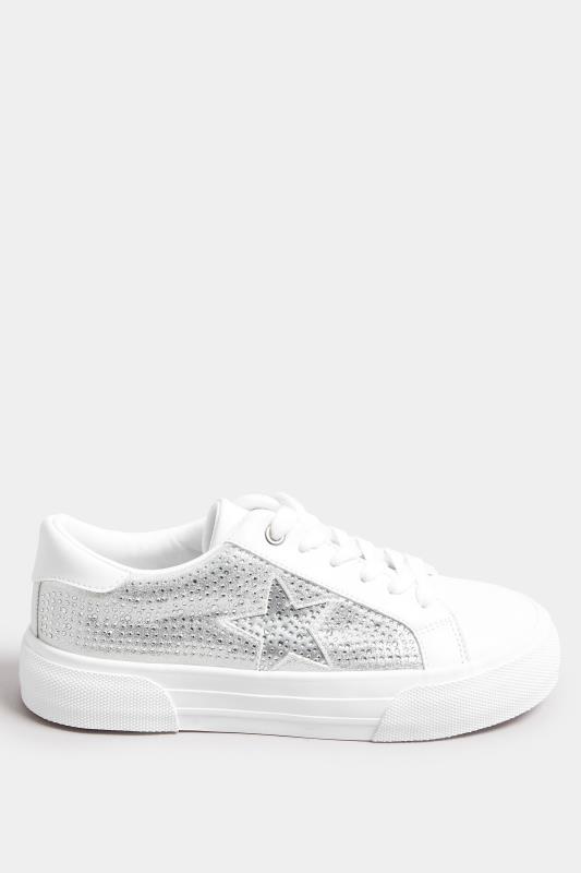White Diamante Star Trainers In Extra Wide EEE Fit | Yours Clothing 3