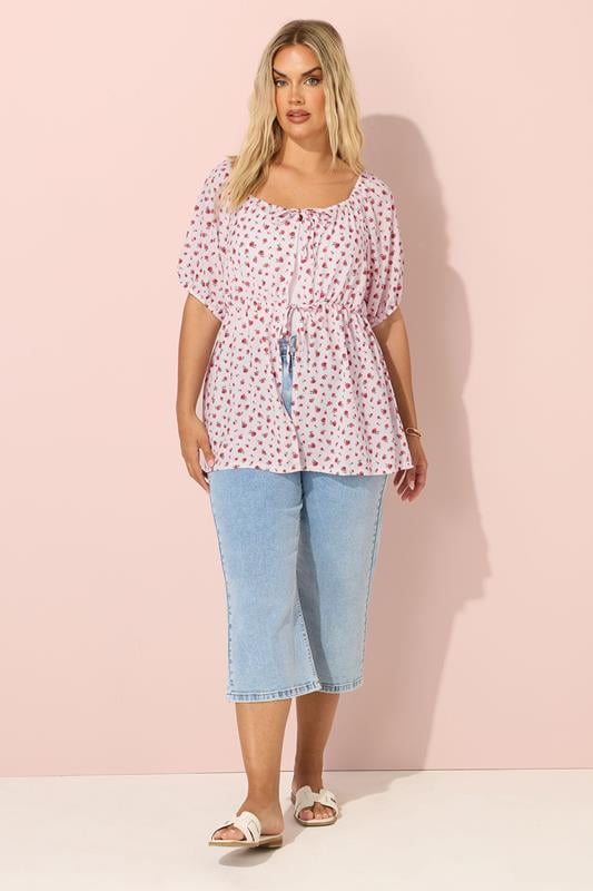 YOURS Plus Size Pink Floral Print Tie Front Top | Yours Clothing 3