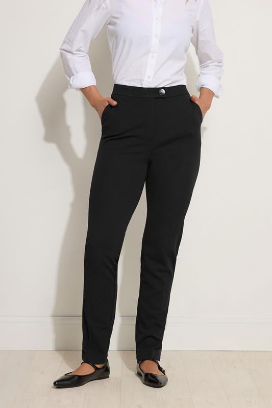 LTS Tall Black Tapered Button Trousers | Long Tall Sally 1