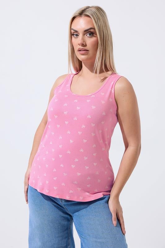  LIMITED COLLECTION Curve Pink Bow Ribbed Vest Top