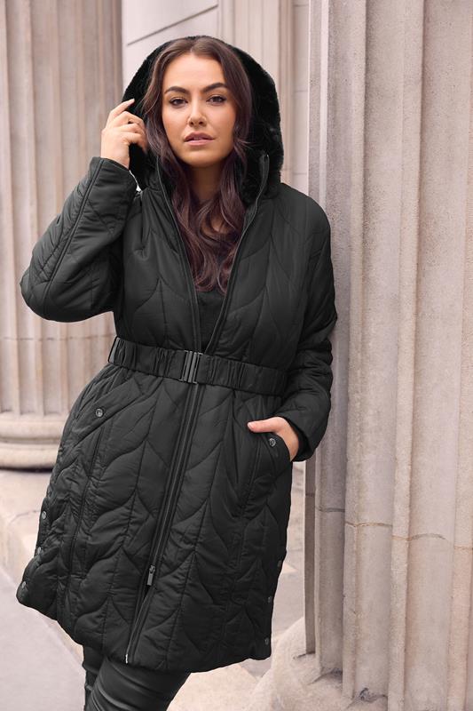Plus Size  EVANS Curve Black Premium Faux Fur Parka Coat