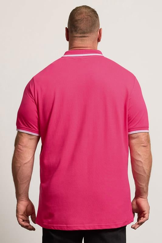 BadRhino Big & Tall Pink & White Tipped Polo Shirt | BadRhino 2