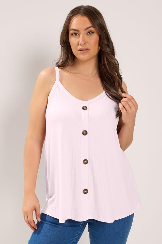  YOURS Curve Blush Pink Ribbed Swing Vest Top