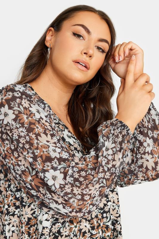 YOURS Plus Size Black Floral Print Mesh Swing Top | Yours Clothing 4