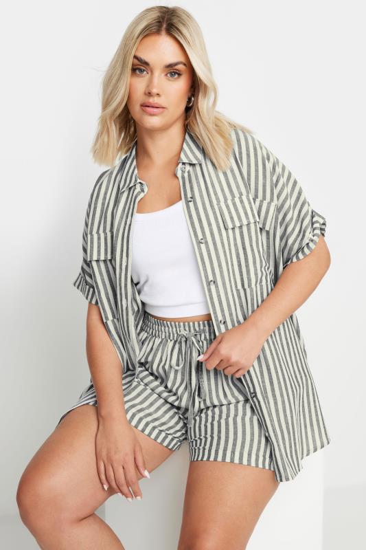 YOURS Plus Size Black Stripe Linen Shirt | Yours Clothing 1