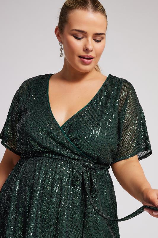 YOURS LONDON Plus Size Green Sequin Wrap Top | Yours Clothing  4