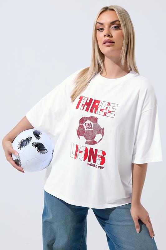 LIMITED COLLECTION Plus Size White 'Three Lions' England T-Shirt | Yours Clothing 1