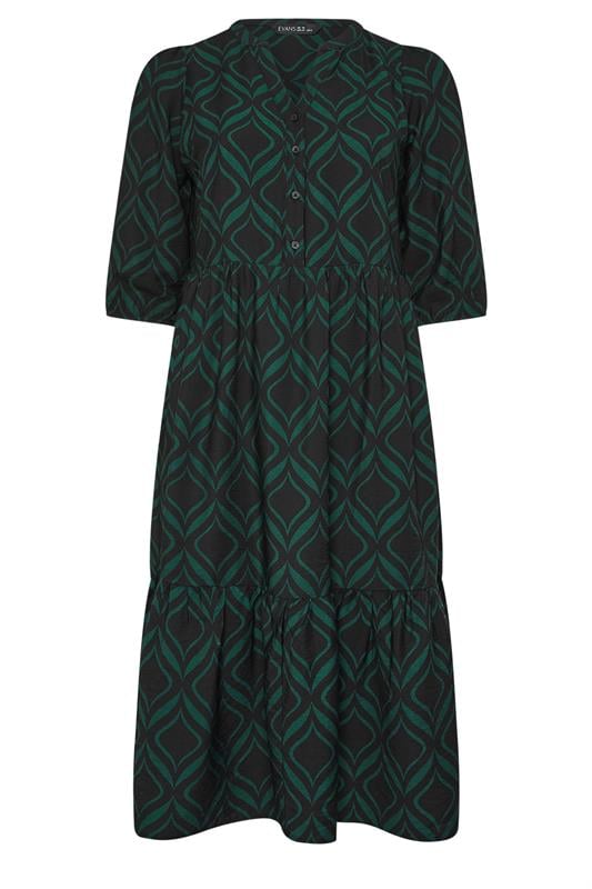 EVANS Plus Size Black Geometric Print Half Placket Dress | Evans 5