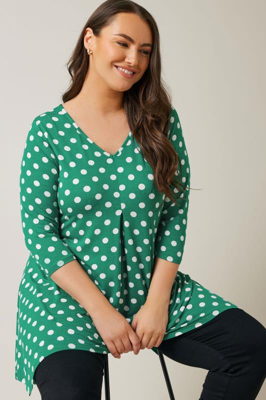 EVANS Plus Size Green Polka Dot Hanky Hem Top | Evans 4